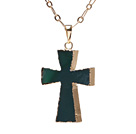 Wholesale Fashion Golden Wired Wrap Cross Agate Pendant Necklace With Matched Golden Loop Chain