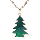 Fashion Wired Wrap Golden Pine Tree Shape Agate Pendant Halsband med matchade Golden Loop Chain