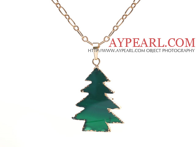 Μόδα Wired Wrap Golden Pine Tree σχήμα κρεμαστό κόσμημα Agate κολιέ με ασορτί χρυσή αλυσίδα Loop