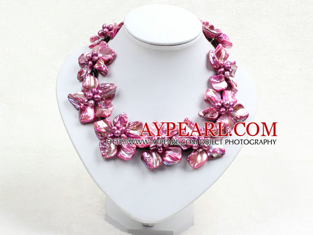 Belle série Red Rose Collier en cuir 9 Nacre Fleurs