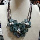 Beautiful Natural Double Strands Grey Freshwater Pearl And Shell Flower Party Necklace