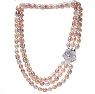 Mode trois brins 9-10mm blanc naturel rose et le pourpre riz Forme d'eau douce collier de perles avec fermoir fleur de Shell ( sans boîte)