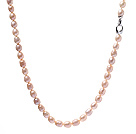 Classique Single Strand 9-10mm Rose naturel riz Forme d'eau douce collier de perles