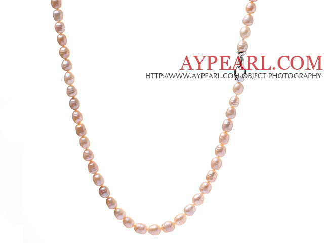 Classic Single Strand 9-10mm Natural Pink Rice Shape Freshwater Pearl Necklace