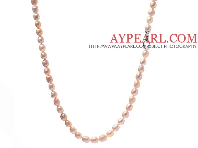 Classique Single Strand 9-10mm Rose naturel riz Forme d'eau douce collier de perles