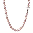 Classic Single Strand 8-9mm Natural Purple Rice Shape Freshwater Pearl Necklace