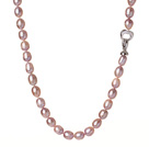 Enkeltrom Classic Strand 9 - 10mm Natural Purple Rice Shape Ferskvann Pearl Necklace