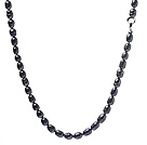 Classic Single Strand 9-10mm Natural Black Rice Shape Freshwater Pearl Necklace (No Box)