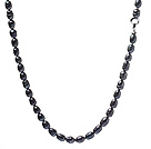 Enkeltrom Classic Strand 9 - 10mm Natural Black Rice Shape Ferskvann Pearl Necklace ( No Box)