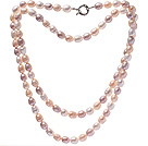 Fashion Long Design 9-10mm Natural Mixed White Pink And Purple Freshwater Pearl Necklace With Moonight Clasp