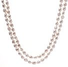 Fashion Long Design 10 - 11mm Natural White barokk Ferskvann Pearl Strand Necklace