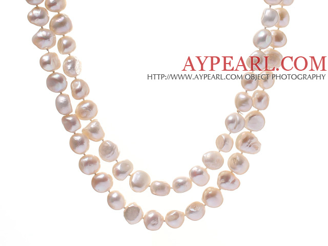 Elegant 8-12mm Long Style White Potato And Blister Pearl Beaded Strand Necklace