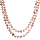 Classic Long stil 8 - 9mm Natural White Pink ferskvannsperle Beaded Strand Necklace