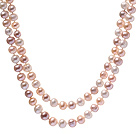 Classique de style long de 8-9mm blanc naturel d'eau douce rose perlé collier Strand