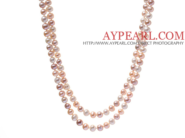 Classique de style long de 8-9mm blanc naturel d'eau douce rose perlé collier Strand