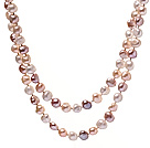 Classic 7-8mm Long Design Natural White Pink And Purple Freshwater Pearl Strand Necklace
