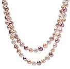 Classic 7 - 8mm Long Design Natural White rosa og lilla ferskvannsperle Strand Necklace