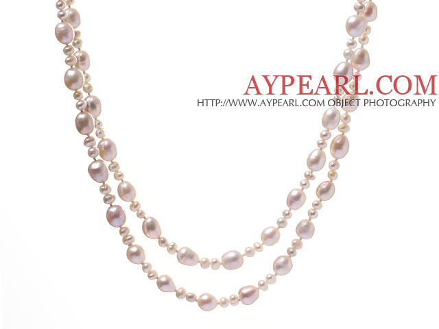 Classic Long Design Blandet Størrelse Natural White Ferskvann Pearl Beaded Strand Necklace