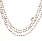 Fashion Long Design 6-7mm Natural White Freshwater Pearl Beaded Strand Necklace With Golden Flower Clasp