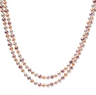 Fashion Long Design 6 - 7mm Natural White rosa og lilla ferskvannsperle Beaded Strand Necklace