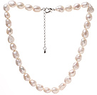 Fashion Single Strand 9-10mm Natural White Baroque Freshwater Pearl Beaded Necklace With Heart Clasp (No Box)