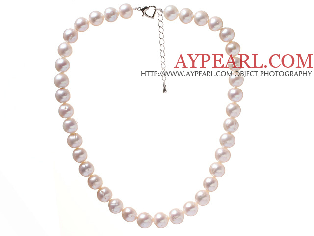 Fashion A Grade 11-12mm Natural White Freshwater Pearl Beaded Necklace With Heart Clasp (No Box)