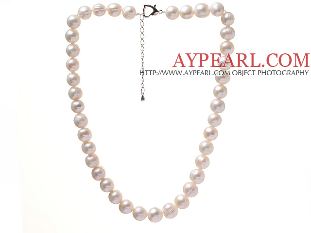 Fashion Single Strand 10-11mm Natural White Freshwater Pearl Beaded Necklace With Heart Clasp (No Box)