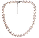 Fashion Single Strand 11-12mm Natural White Freshwater Pearl Beaded Necklace With Heart Clasp (No Box)