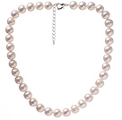 Fashion Enkelt Strand 11 - 12mm Natural White Ferskvann Pearl Beaded Halskjede med hjerte Clasp ( No Box)