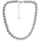 Mode Single Strand 8 - 9mm naturliga Gray Freshwater Pearl pärlstav Halsband med hjärta Lås ( No Box )