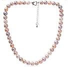 Mote A Grade 9 - 9.5mm Natural Multi Color Ferskvann Pearl Beaded halskjede med hjerte Clasp ( No Box)