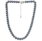 Fashion Single Strand 7-8mm Natural Black Freshwater Pearl Beaded Necklace With Heart Clasp (No Box)