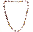 Mode Single Strand 8 - 9mm Natural Pink Freshwater Pearl And Yellow Crystal Beaded Necklace ( No Box )