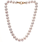 Fashion Single Strand 12-15mm Natural White Freshwater Pearl Beaded Necklace With Golden Rhinestone Clasp (No Box)