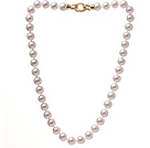 Fashion A Grade 9.5-10mm Natural White Freshwater Pearl Beaded Necklace With Golden Rhinestone Clasp (No Box)