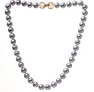 Mote A Grade 10 - 10.5mm Natural Gray Ferskvann Pearl Beaded halskjede med Golden Rhinestone Clasp ( No Box )