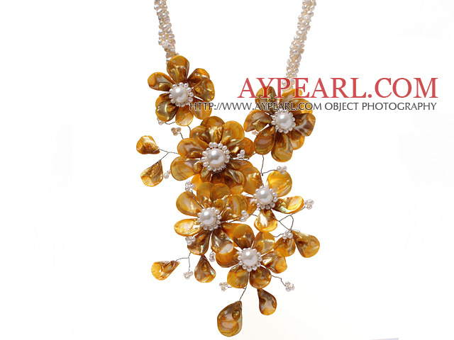 Μόδα Twisted White Pearl σκέλη Και Layer Yellow Shell λουλούδι κρεμαστό κόσμημα κολιέ Κόμμα