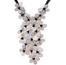 Fashion Twisted Round Black Agate Strands And Layer White Shell Black Crystal Flower Pendant Party Necklace