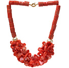 Mote Cylinder Og Multi Orange Coral Flower Cluster Strand Partiet kjede med gylne Moonight Clasp