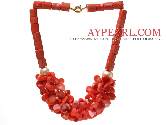 Fashion Zylinder und Multi Orange Coral Flower Cluster Strand -Party -Halskette mit GoldschließeMoonight