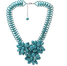 Wholesale Fashion New Design High Ladder Shape Multi Blue Turquoise Layer Flower Pendant Party Necklace