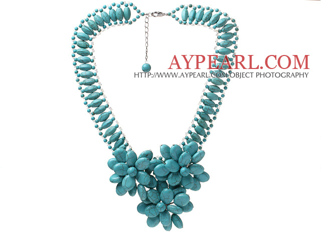 Fashion New Design High Ladder Shape Multi Blue Turquoise Layer Flower Pendant Party Necklace