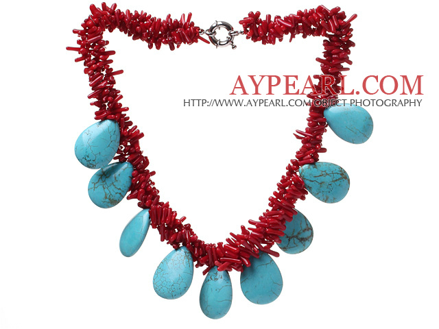 Direction de corail rouge Cluster Mode Et Teardrop collier bleu turquoise avec fermoir Moonight