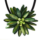 Collier Parti Classic Natural Green Series perle d'eau douce Shell de fleur de cuir noir