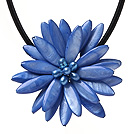 Classic Natural Sky Blue Series Freshwater Pearl Shell Flower Party Necklace With Black Leather