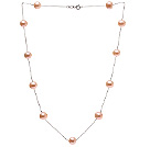 Hög kvalitet Single Strand 8 - 9mm Naturliga rosa sötvattenspärla halsband med 925 sterling silver kedjor ( ingen box )