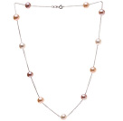 Hög kvalitet Single Strand 8 - 9mm naturliga Mixed Color Freshwater Pearl Halsband med 925 sterling silver kedjor ( ingen box )