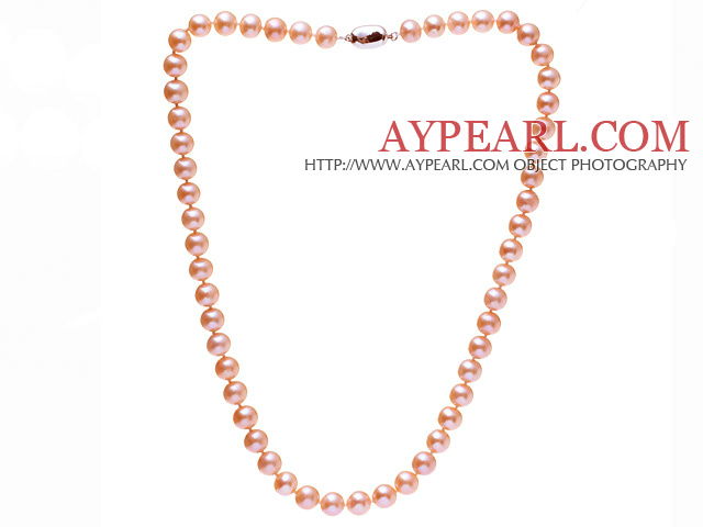 Mote A Grade 8 - 8.5mm Natural Pink ferskvannsperle Beaded Necklace ( No Box)