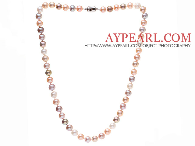 Fashion A Grade 8-8.5mm Natural Multi Color Freshwater Pearl Beaded Necklace (No Box)