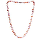 Fashion 8-9mm Natural White Pink And Purple Freshwater Pearl Beaded Necklace (No Box)